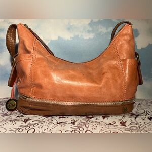 The Sak Leather Shoulder Bag Two Tone Purse Boho Style (Orange / Tan)
